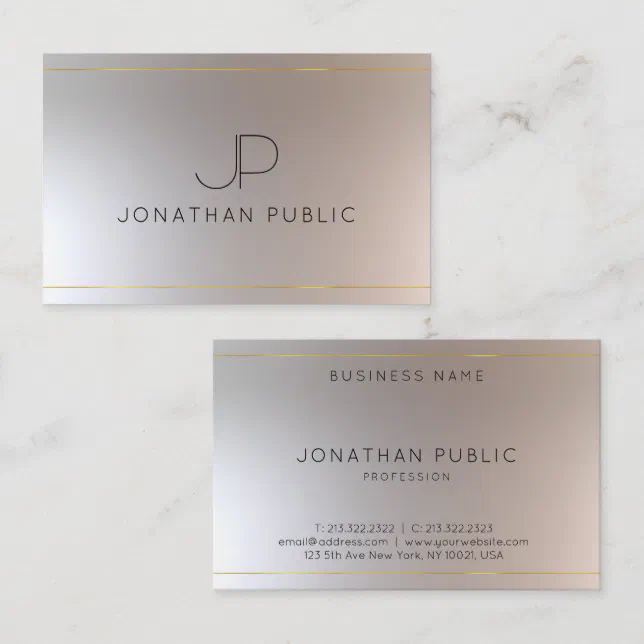 Monogrammed Gold Silver Look Elegant Modern Business Card | Zazzle
