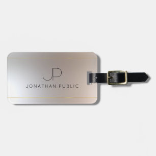 Monogrammed Gold Silver Look Elegant Modern Luggage Tag