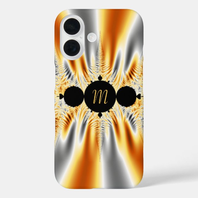 Monogrammed Gold Silver Metallic Fractal Case-Mate iPhone Case (Back)