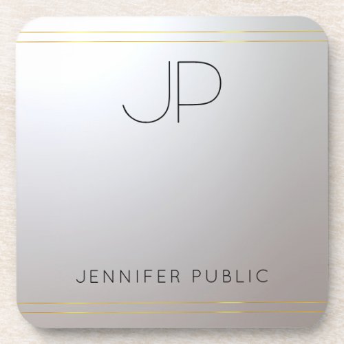 Monogrammed Gold Silver Template Initial Letter Beverage Coaster