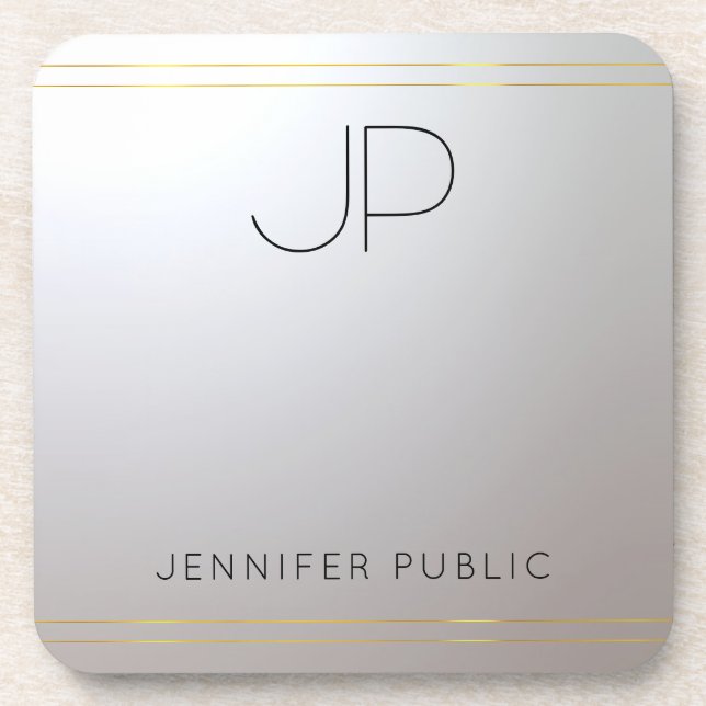 Monogrammed Gold Silver Template Initial Letter Beverage Coaster (Front)