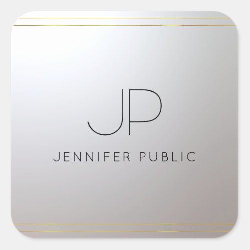 Monogrammed Gold Silver Template Initial Letter Square Sticker