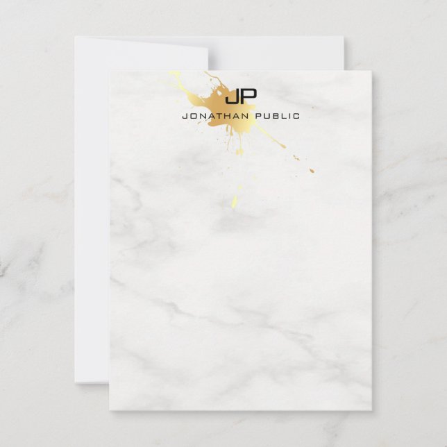 Monogrammed Gold Splash White Marble Template (Front)