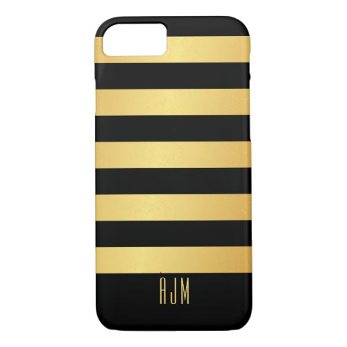 Monogrammed Gold Stripes On Black Background iPhone 87 Case
