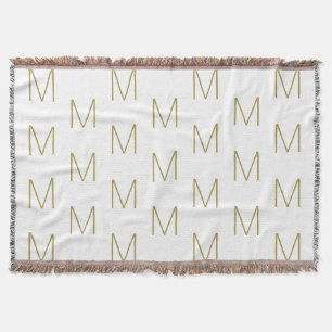 Monogrammed gold white custom initial letter throw blanket