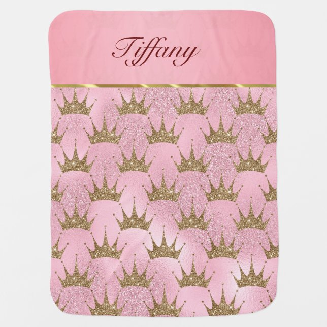 Monogrammed Golden Crown  Baby Blanket (Front)