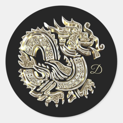 Monogrammed Golden Dragon Logo Elegant Classic Round Sticker