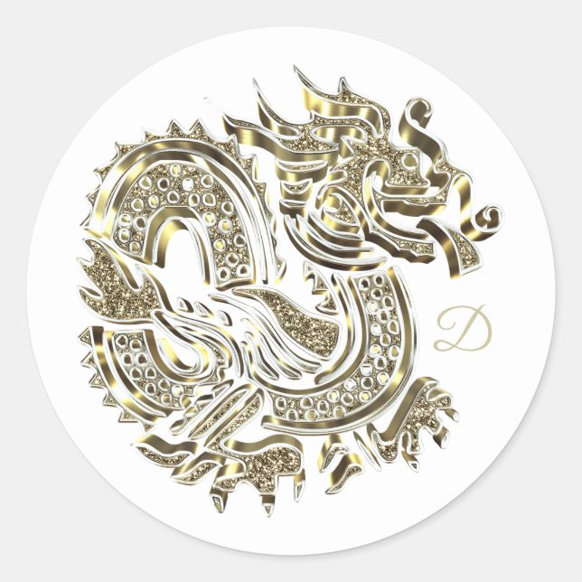 Monogrammed Golden Dragon Logo Elegant Classic Round Sticker (Front)