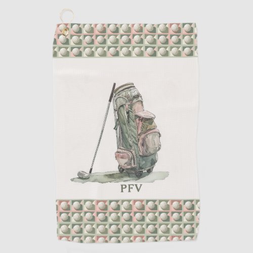 Monogrammed Golf Ball Pattern Ladys Golf Towel