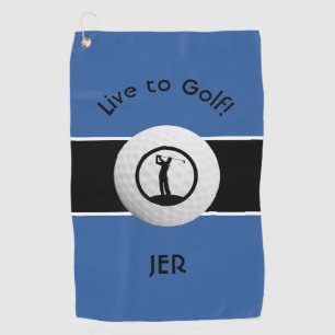 Monogrammed Golf Player Sports Quote Blue & Black Golf Towel
