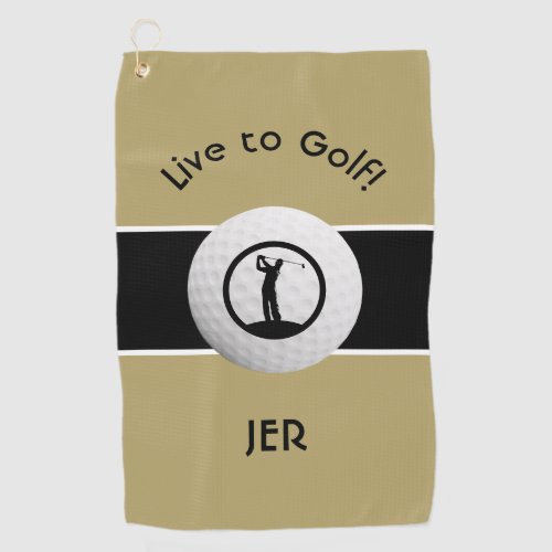 Monogrammed Golf Player Sports Quote Gold  Black Golf Towel