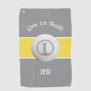 Monogrammed Golf Player Sports Quote Gray & Yellow Golf Towel