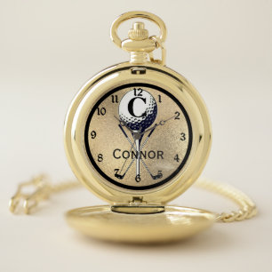 Monogrammed Golf Tee Gold Pocket Watch