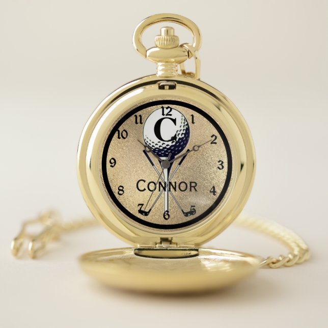 Monogrammed Golf Tee Gold Pocket Watch (Inside)