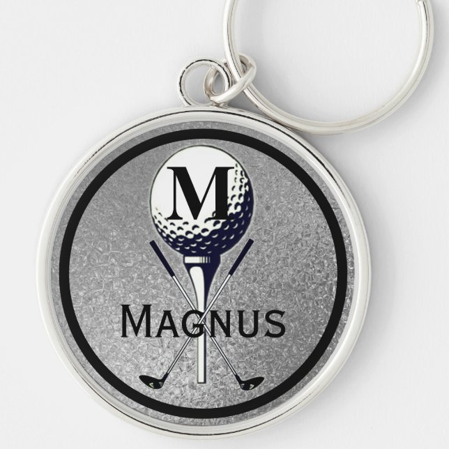 Monogrammed Golf Tee Silver Keychain (Front)