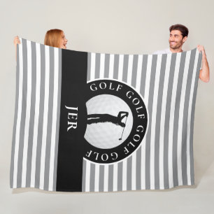 Monogrammed Golfer Gray Black Stripes For Him Fleece Blanket