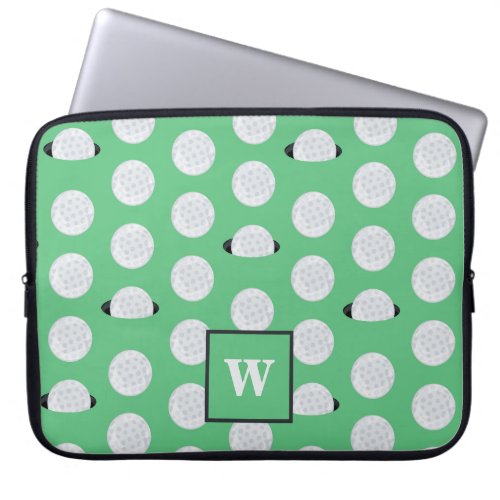 Monogrammed Golfer Hole In One Golf Balls Laptop Sleeve