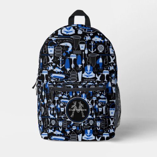 Monogrammed Gone Fishing Blue   Printed Backpack