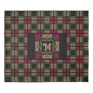 Monogrammed Goth Art Nouveau Rose and Dahlia Reds Duvet Cover