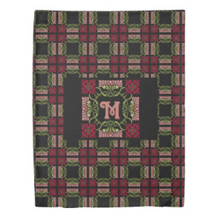 Monogrammed Goth Art Nouveau Rose and Dahlia Reds Duvet Cover
