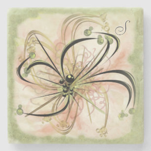 Monogrammed Graceful Fantasy Flower Marble Coaster