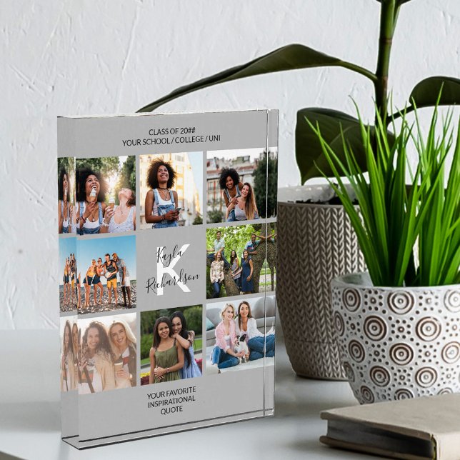 Monogrammed Graduation Quote 8 Photo Collage Grey (Creator Uploaded)