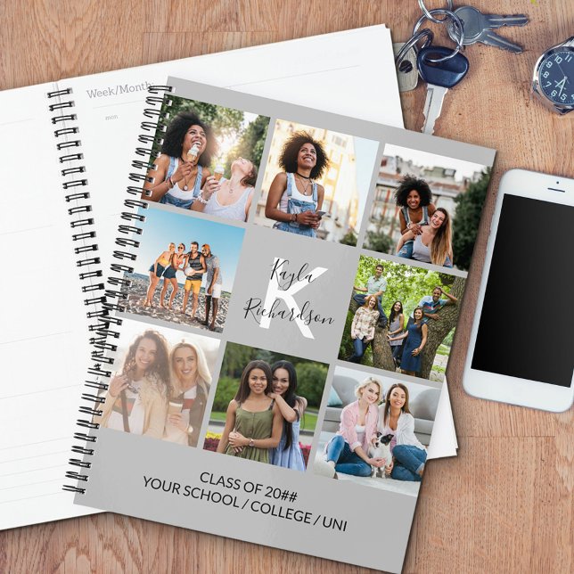 Monogrammed Graduation Quote 8 Photo Collage Grey Planner (Creator Uploaded)