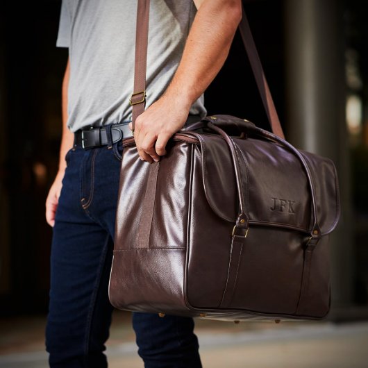 Monogrammed Graham Leather Wine Weekender Bag (Lifestyle)