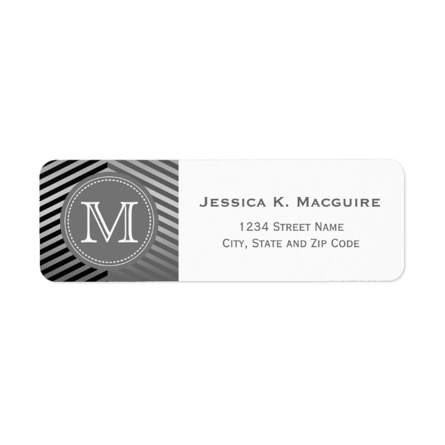 Monogrammed Gray and Black Chevron Label (Front)