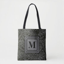 Monogrammed Gray and Black William Morris Foliage