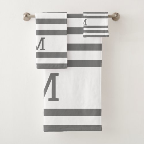 Monogrammed Gray And White Striped Bath Towel Set
