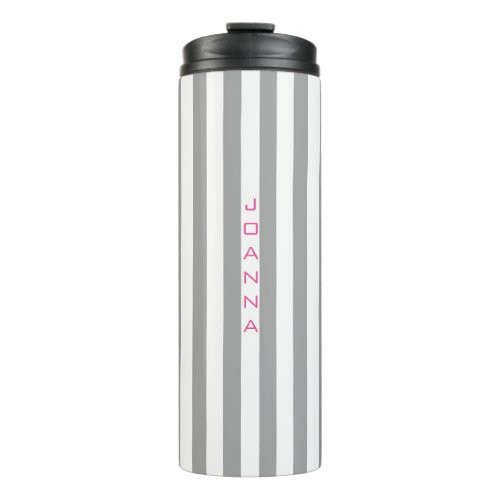 Monogrammed Gray And White Stripes Thermal Tumbler