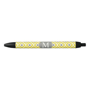 Monogrammed Gray and Yellow Diamonds Ikat Pattern Pen
