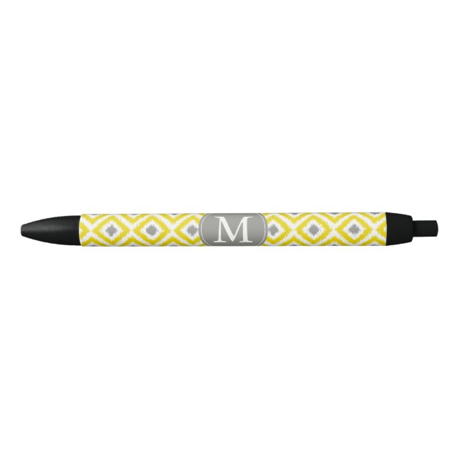 Monogrammed Gray and Yellow Diamonds Ikat Pattern Pen (Front)