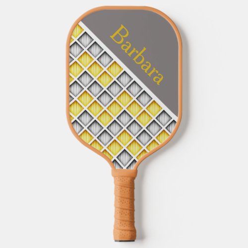 Monogrammed Gray And Yellow Pickleball Paddle