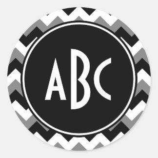 Monogrammed Gray Black and White Zigzag Classic Round Sticker