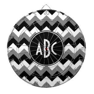 Monogrammed Gray Black and White Zigzag Dart Board