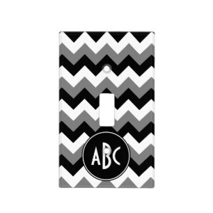 Monogrammed Gray Black and White Zigzag Light Switch Cover