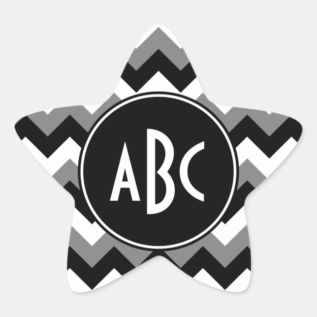 Monogrammed Gray Black and White Zigzag Star Sticker (Front)