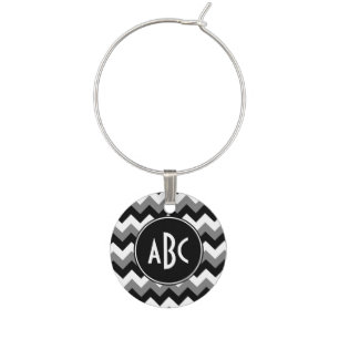 Monogrammed Gray Black and White Zigzag Wine Glass Charm