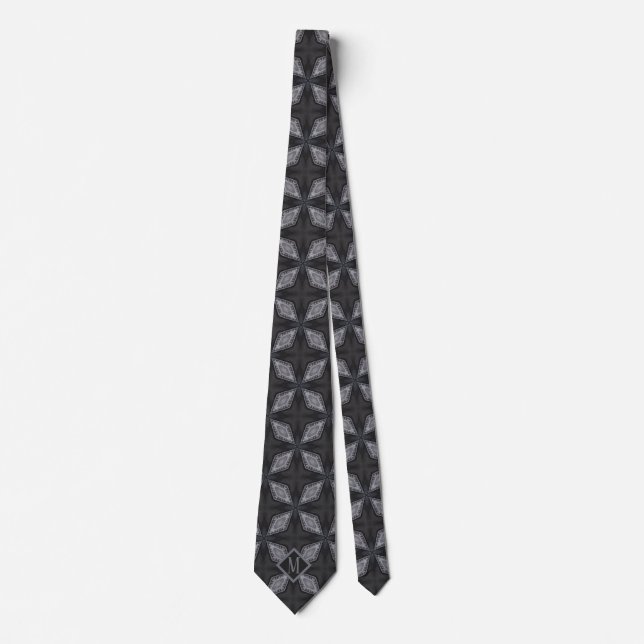 Monogrammed Gray & Black Unique Pattern Design Neck Tie (Front)