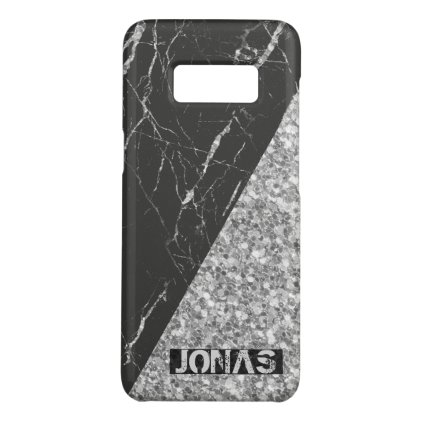Monogrammed Gray Glitter And Black Marble Case-Mate Samsung Galaxy S8 Case