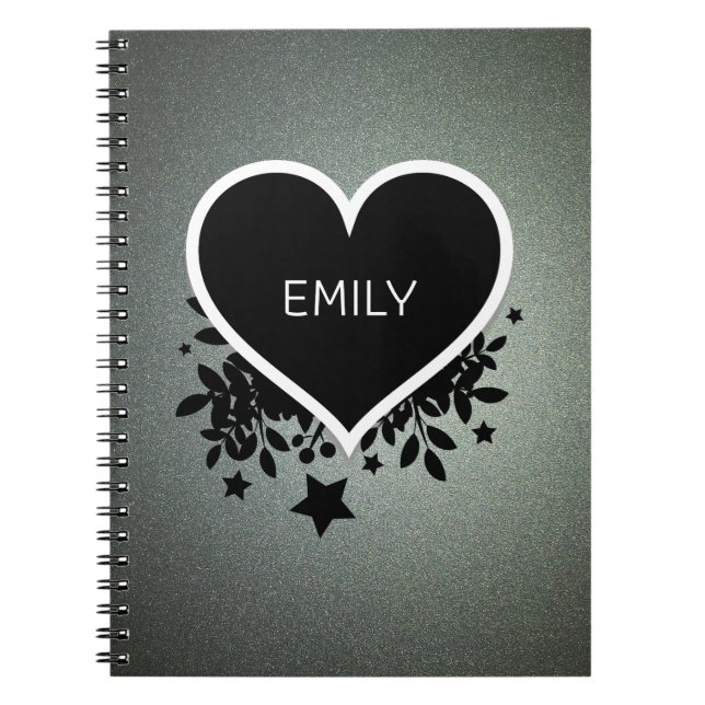 Monogrammed Gray Green Glitter Notebook (Front)