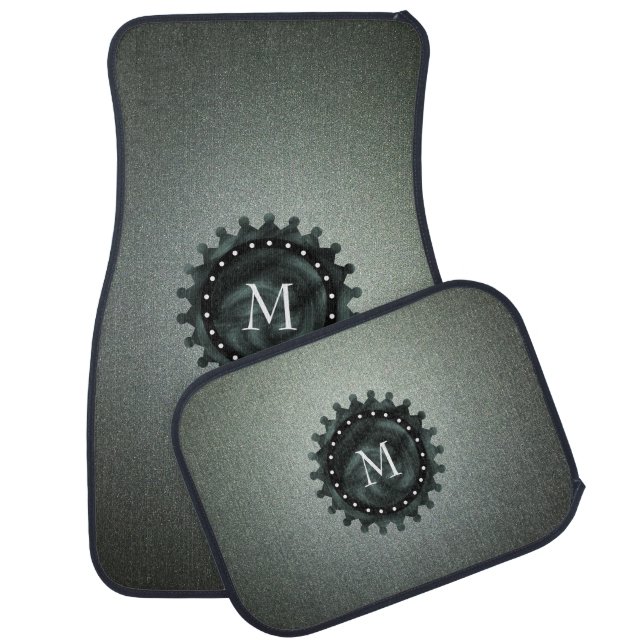 Monogrammed Gray Green Glitter Pattern Car Floor Mat (Set)