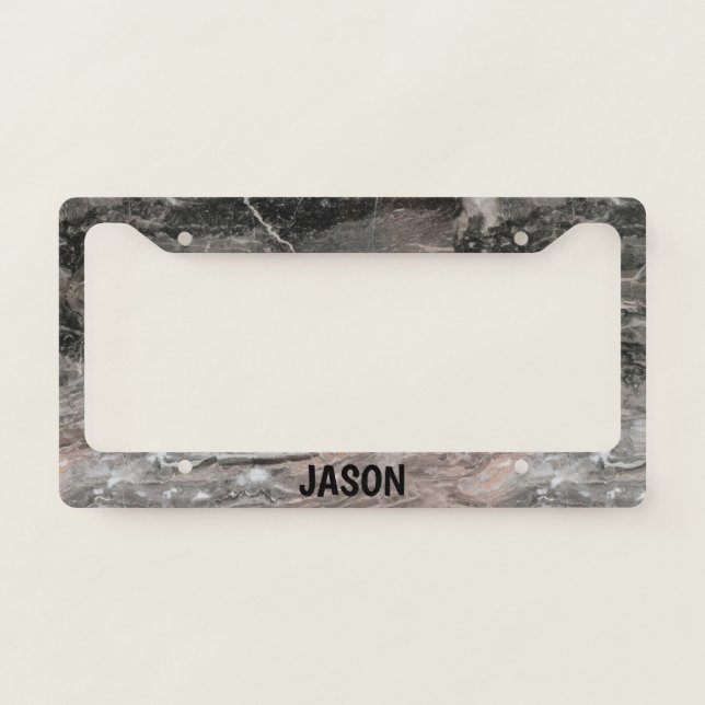 Monogrammed Gray Marble Stone Texture License Plate Frame (Front)