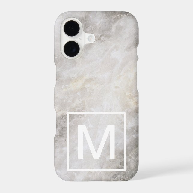Monogrammed Gray Marble Texture Case-Mate iPhone Case (Back)