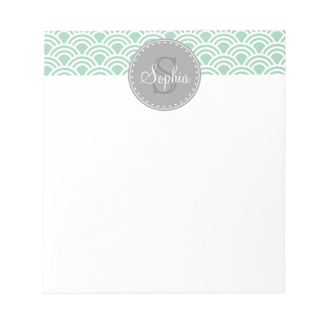 Monogrammed Gray Mint Modern Pattern Notepad (Front)