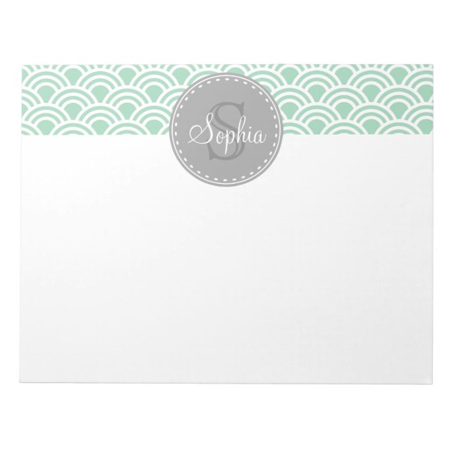 Monogrammed Gray Mint Modern Pattern Notepad (Front)