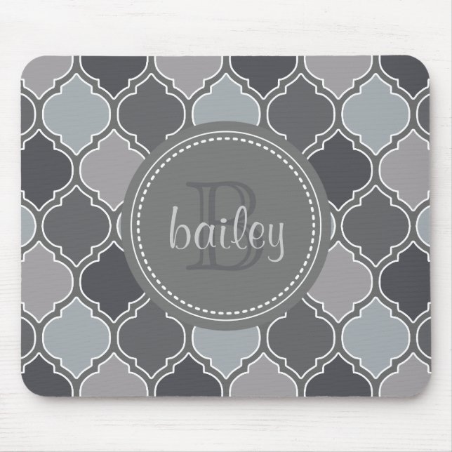 Monogrammed Gray Modern Lattice Pattern Mouse Pad (Front)