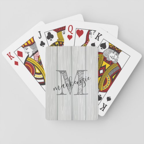 Monogrammed Gray Modern Rustic Farmhouse Wood Playing Cards